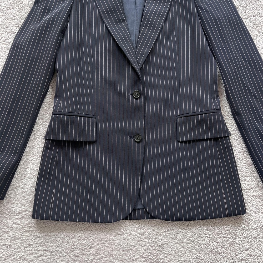 Stella McCartney Pinstripe Suit Blazer Womens 38 Blue Wool Lined Two Button - Picture 3 of 16